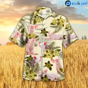 Pig Hibiscus Pattern Hawaiian Shirt, Cute Pig Hawaiian Shirt, Coolspod Farm Hawaii Shirts, Trendy Hawaiian Shirt for Men and Women, All over Print Hawaiian Perfect for Beach, Vacation, or Casual Summer Outfit