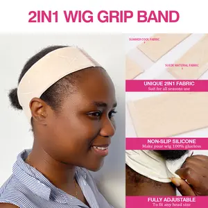 Labhairs 2IN1 Wig Grip Band - Reusable Washable Silicone Anti-Slip Adjustable Wig Headband for All Seasons - Comfortable Breathable & Secure Fit for Wigs - Easy Wear for Newbies