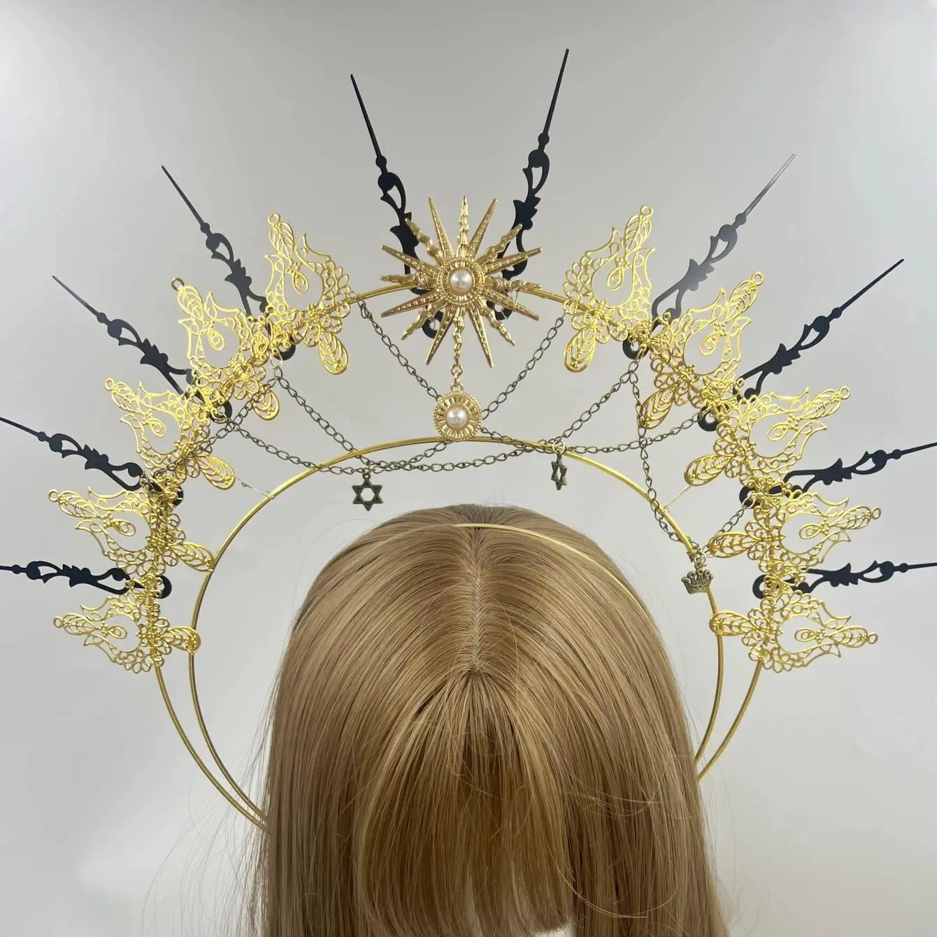Female Gothic Halo Crown Headpiece - Lolita Print Hairband, Goddess Headdress for Women's Party Hair Jewelry Accessories