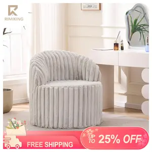 RIMIKING,Plush Faux Fur Accent Armchair with Ribbed Upholstery, Curved Back, Sturdy Square Legs and High-Resilience Sponge for Comfort