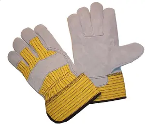 G & F 5718L-3 Premium Cowhide Leather Palm Gloves with Rubberized Safety Cuff and Heavy Duty Fabric, Leather Work Gloves, Large, 3-Pair