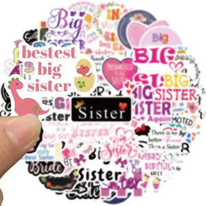 Big Sister Sticker, 50pcs/set Waterproof Vinyl Decals, Sibling and Family Stickers, Party Favors & Decorations