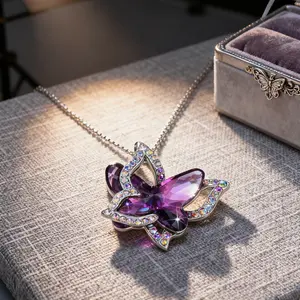 Butterfly Birthstone Crystal Necklace| Silver Tone| 18"+2" Adjustable Chain| Women & Daughter Gift