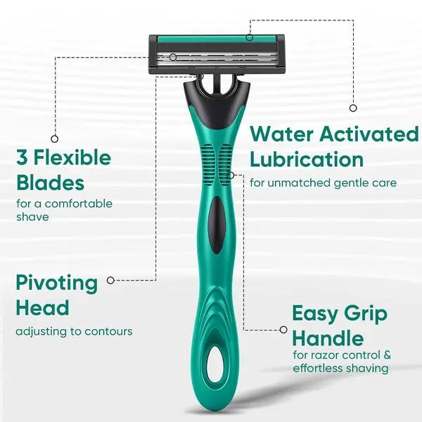20 count Disposable Razors Blades for Men，3-Blade Razors，Bulk Stainless Steel Shavers with Lubricating Strip for Shaving Sensitive Skin