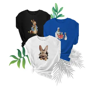 3-Piece Set Of Women's Oil Painting Rabbit Print T-Shirts, Women's Casual Round Neck T-Shirts For Everyday Wear, Summer Fashion Women'S Tops, Women's Clothing