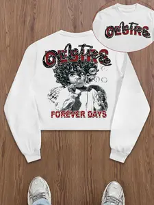 Men's High Street Boxy Cropped Sweatshirt & Beanie Set - "New Adventure Is Ahead" Graphic Print Pullover, Urban Aesthetic Drop Shoulder Long Sleeve Top for Men's Streetwear Style.