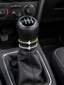 Dual Color Cross Car Gear Shift Beads, Vintage Metal Bead Gear Stick Decor, Interior Style Ornament, Retro Automotive Accessory