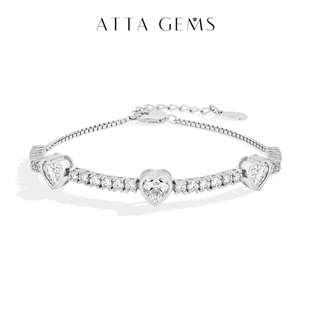 ATTAGEMS VVS1 Color Heart Cut 1ct Lab-Created Moissanite Bracelet for Women Christmas Gift 925 Sterling Silver Wedding Jewelry Adjustable B055 summerwins
