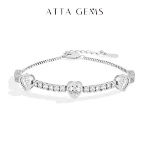 ATTAGEMS VVS1 Color Heart Cut 1ct Lab-Created Moissanite Bracelet for Women Christmas Gift 925 Sterling Silver Wedding Jewelry Adjustable B055