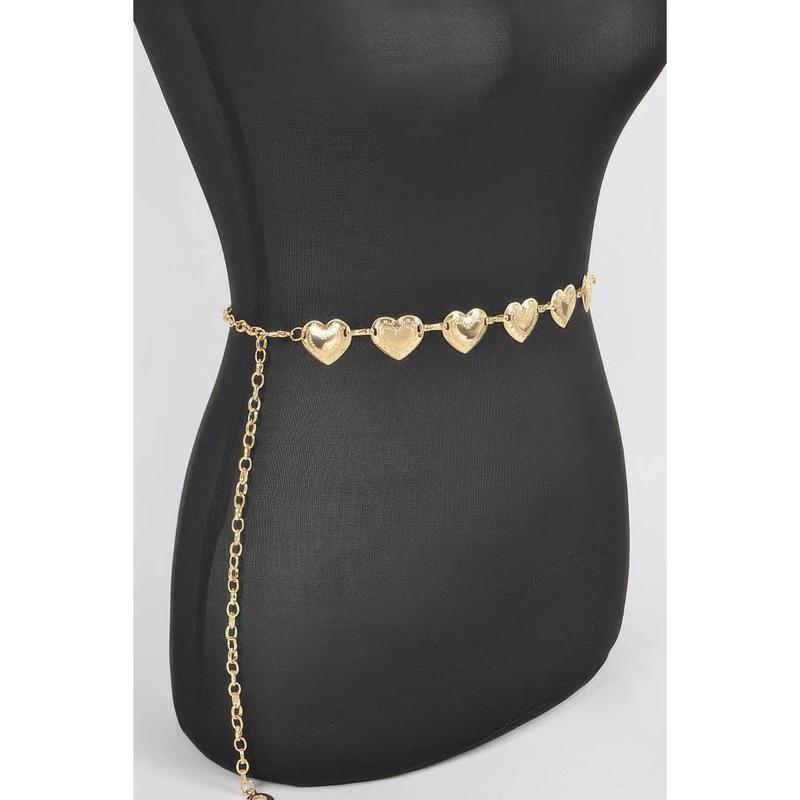 I Heart You Too Belt - Heart-Shaped Metal Chain Belt with Adjustable Fit, Available in Gold & Silver, Iron Material, Unisex Design