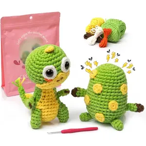 Crochet Kit for Beginners - 2 Pack Set with Dinosaur Plush, Egg& Squeaker, Complete Starter Kit with Yarn, Tools & Video Tutorial, DIY  Craft  for Lovers