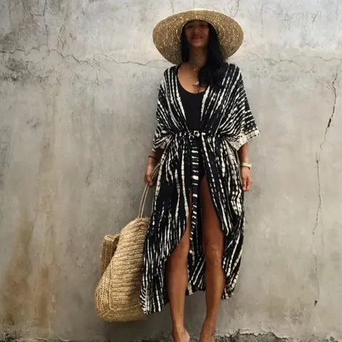 Plus Size Tie Dye Print Belted Kimono, Boho Batwing Sleeve Open Front Cover Up Dress, Swimsuit Coverup, Beachwear Cover Up, Beach Cover Ups, 2024 Curve Bathing Suits, Bohemian Cover Up, Women's Clothes for Beach Holiday