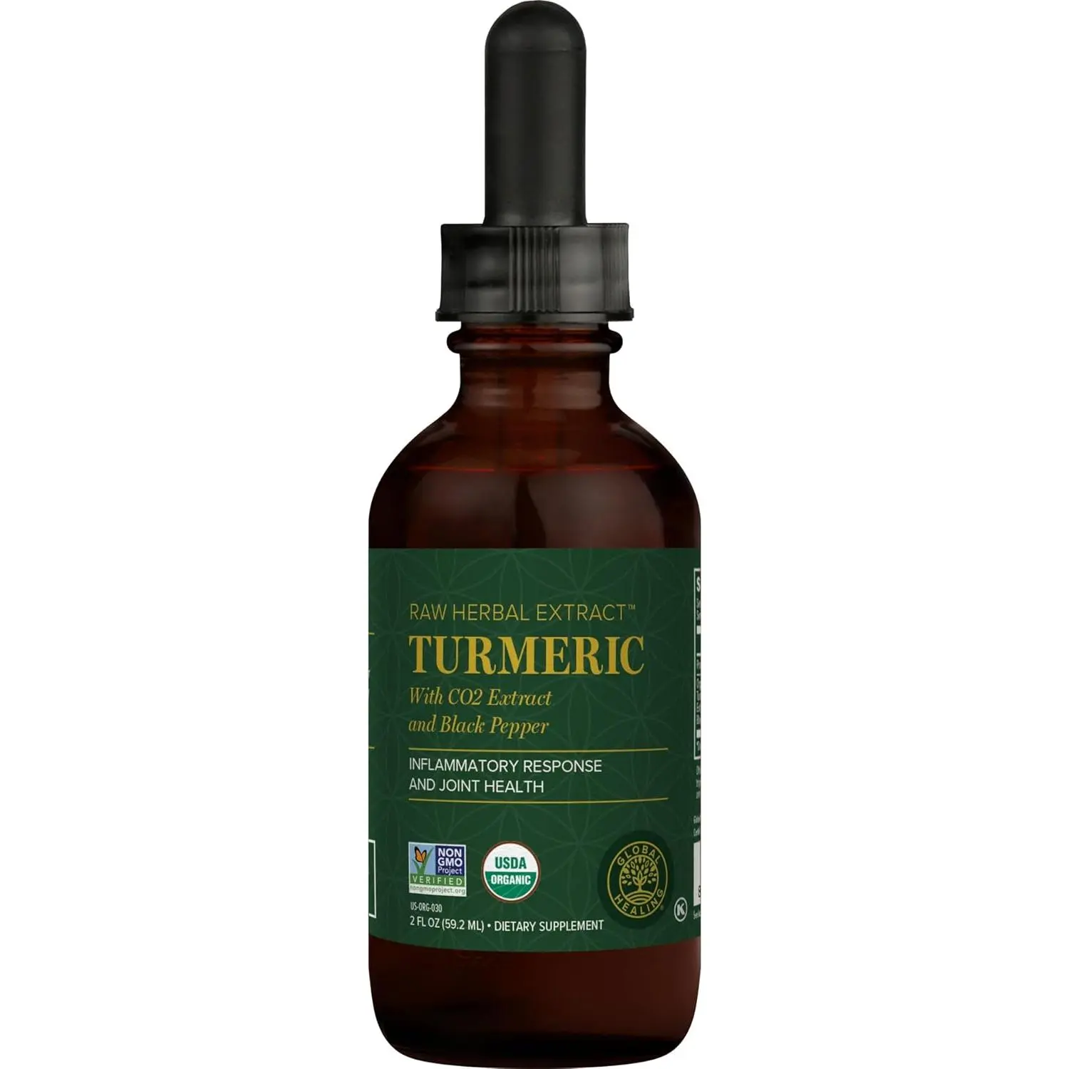Global Healing Turmeric Curcumin Liquid Drops with Black Pepper, Joint & Digestive (2 Oz)