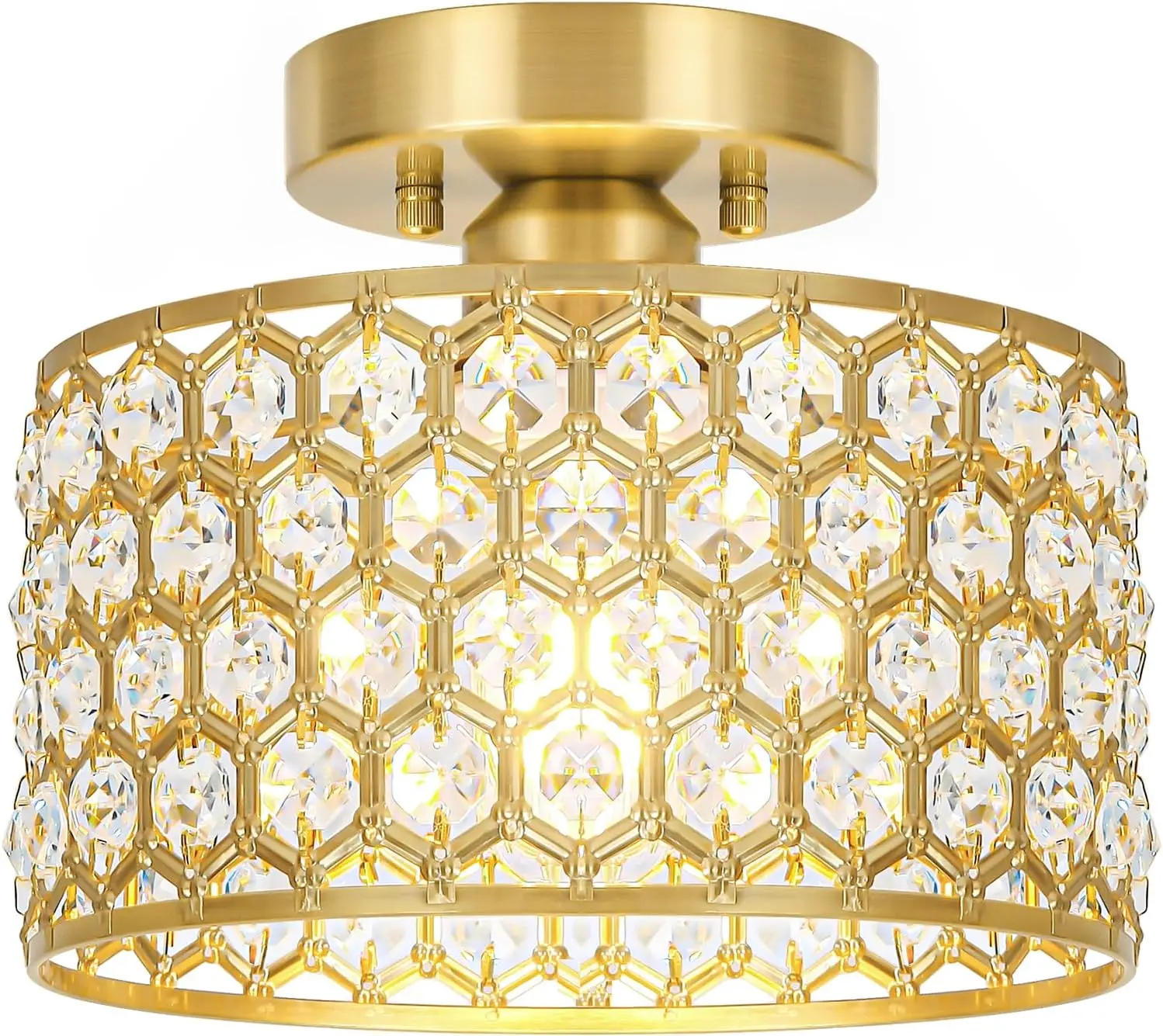 Modern Crystal Semi-Flush Mount Ceiling Light Fixture - 1-Light, 9-in Dazzling Prism Chandelier for Hallway, Foyer with Easy Installation (Home Improvement Indoor Lighting)
