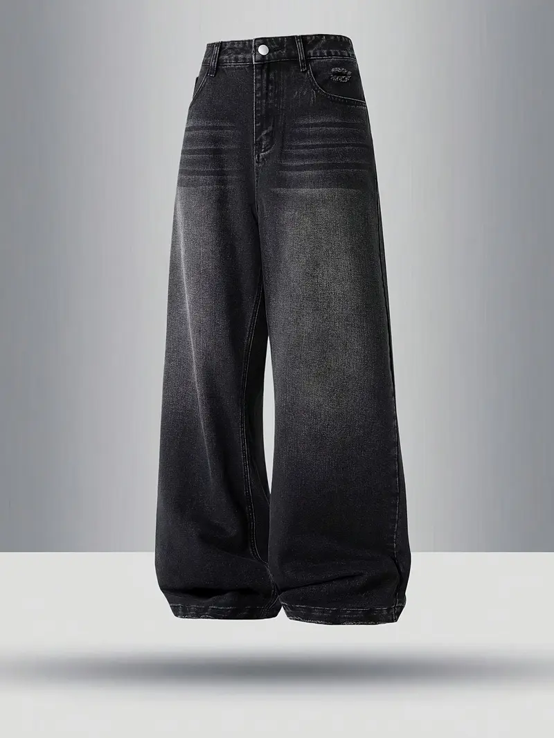 Men'S Casual Wide-Leg Jeans , Relaxed Fit, Mid-Rise, Regular Length, Zipper Fly, All-Season Comfort, Casual Attire | Relaxed Fit Jeans | Comfortable Jeans