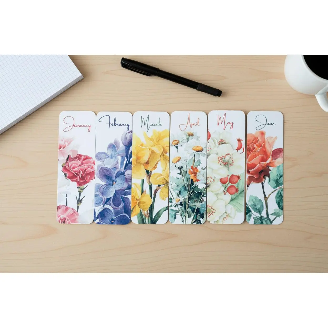 Watercolor Birth Month Flower Bookmark - 2" x 6" - Handmade - Laminated