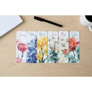 Watercolor Birth Month Flower Bookmark - 2" x 6" - Handmade - Laminated
