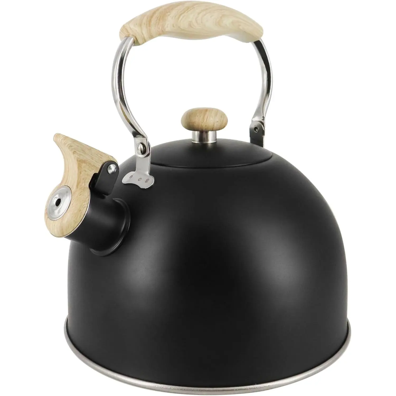 Whistling Kettle, Stove-Safe Kettle with Delightful Whistling Sound, Heat-Resistant Plastic Handle - Wood-Like Finish, Non-Toxic Stove Kettle for Boiling Water - 2.5 Quart (Black)