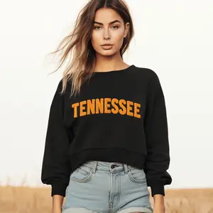 Tennessee Faux Embroidery Cropped Sweatshirt State Sweatshirt Cozy Fall Winter Crewneck Women’s Clothing