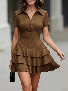 Elegant Fashion Versatile Party Date Waist-Cinch Short Sleeve Layered Cake Dress, Stylish and Comfortable Evening Wear for Special Occasions Womenswear