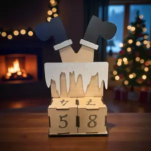 Countdown to Christmas Shelf Mantle Decor with Wooden Numbers Dice to change amount of days to Christmas and Snowy Chimney Design for Festive Home Decor