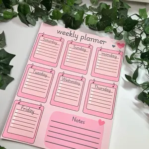 Pink Weekly Planner with Days of the Week and Notes Section for Organization and Planning