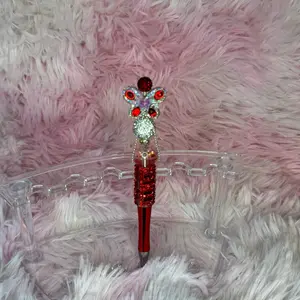 J4 - Beaded Red Butterfly Rhinestone Pen [Premade]