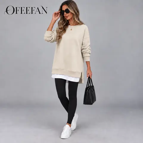 OFEEFAN Women's Oversized Crewneck Sweatshirt, Long Sleeve Tops for Women Casual Fall Clothes, Travel Vacation Outfits & Everyday Wear