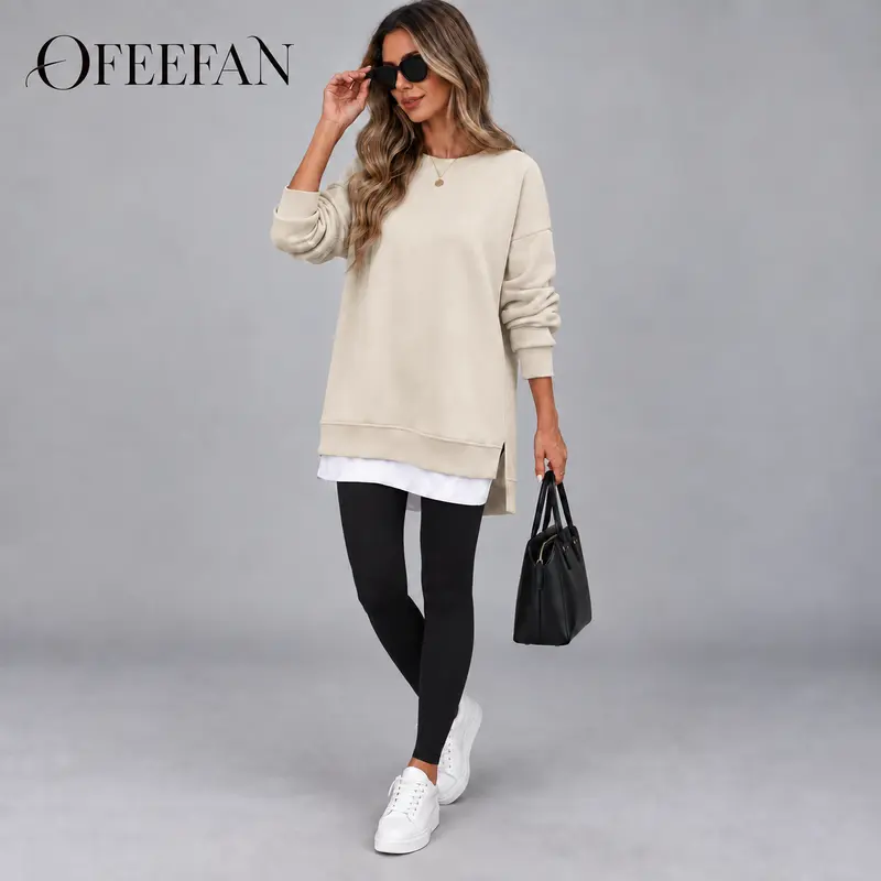 OFEEFAN Women's Oversized Crewneck Sweatshirt, Long Sleeve Tops for Women Casual Fall Clothes, Travel Vacation Outfits & Everyday Wear