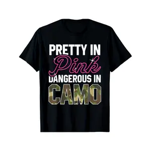 Chic Pink and Camo Statement T Shirt for Women Empowerment Bold Camouflage Military Style Tee Confident Female Birthday Gift