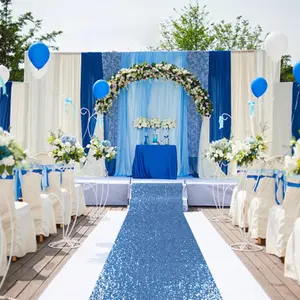 Blue Aisle Runner for Wedding 15FTx2FT Modern Baby Blue Glitter/Sequin Mesh Fabric with Sequins Wedding Rug Runner