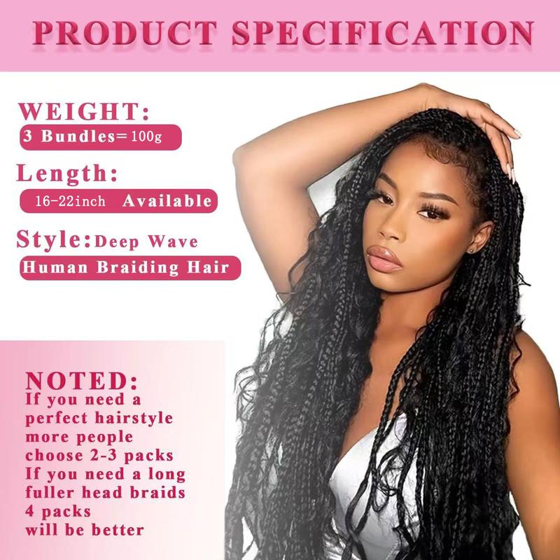 GK 18 Inch Human Braiding Hair for Boho Braids Deep Wave Bulk Human Hair 100% Unprocessed Brazilian Virgin Hair for Braiding Bohemian No Weft 1 Bundles 100g Natural Color
