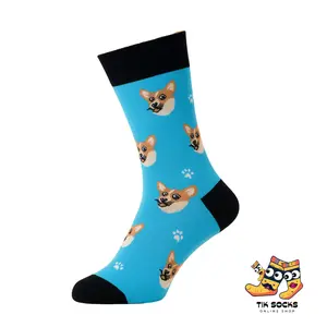 TikSocks|Fun Socks-Corgi Blue Socks