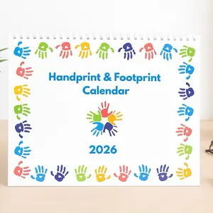 2026 Handprint & Footprint Calendar Personalized Keepsake on 110lb Cardstock with Laminated Pages for Long-Lasting Protection