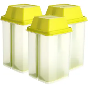 3 Pieces Jalapeno Pickle Containers with Strainers Square Dispensers Free Storage of Condiment Food Pickle Holder with Easy to Open Lid Design for Pickled Kitchen Tools (Yellow)