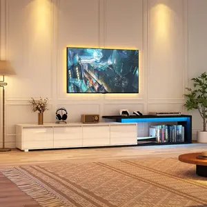 Extendable TV Stand with LED Light, Modern Entertainment Center for up to 120 Inch TV, Wood TV Media Console with 2 Drawers & 2 Cabinets for Living Room Bedroom, 75"-110"