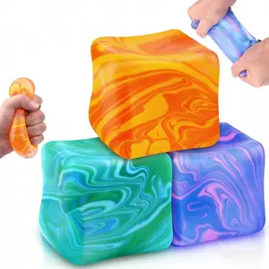 Marble Pattern Cube Squishy, Soft Anxiety Relief Sensory Toy, Stress Relief Fidget Ball for Hand Strength Training