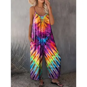 [Tie Dye Jumpsuit] Fashionable Tie Dye Camisole Jumpsuit for Spring and Summer Vacation