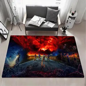 TV S-Stranger Things Floor Mat Eco Flannel Doormat Non-Slip Odorless Soft Short Plush Indoor Floor Rug Home Decor Aesthetic Bedroom Living Room Kitchen Mat 6 Sizes Available 40x60 50x80 60x90 80x120 100x160 120x160cm