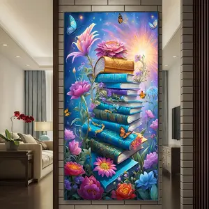 Flower & Book Pattern DIY Diamond Arts Colorful Painting Kit without Frame, DIY 5D Diamond Arts Colorful Painting Kit, Wall Art Decor for Home Living Room Bedroom