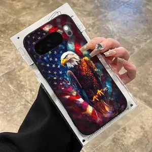 Rounded Edge Phone Case for Google Pixel 10 9 8 7 Pro A XL American Eagle Pattern Anti-Scratch Shockproof Soft Liquid Silicone Protective Cover Smartphone Casing