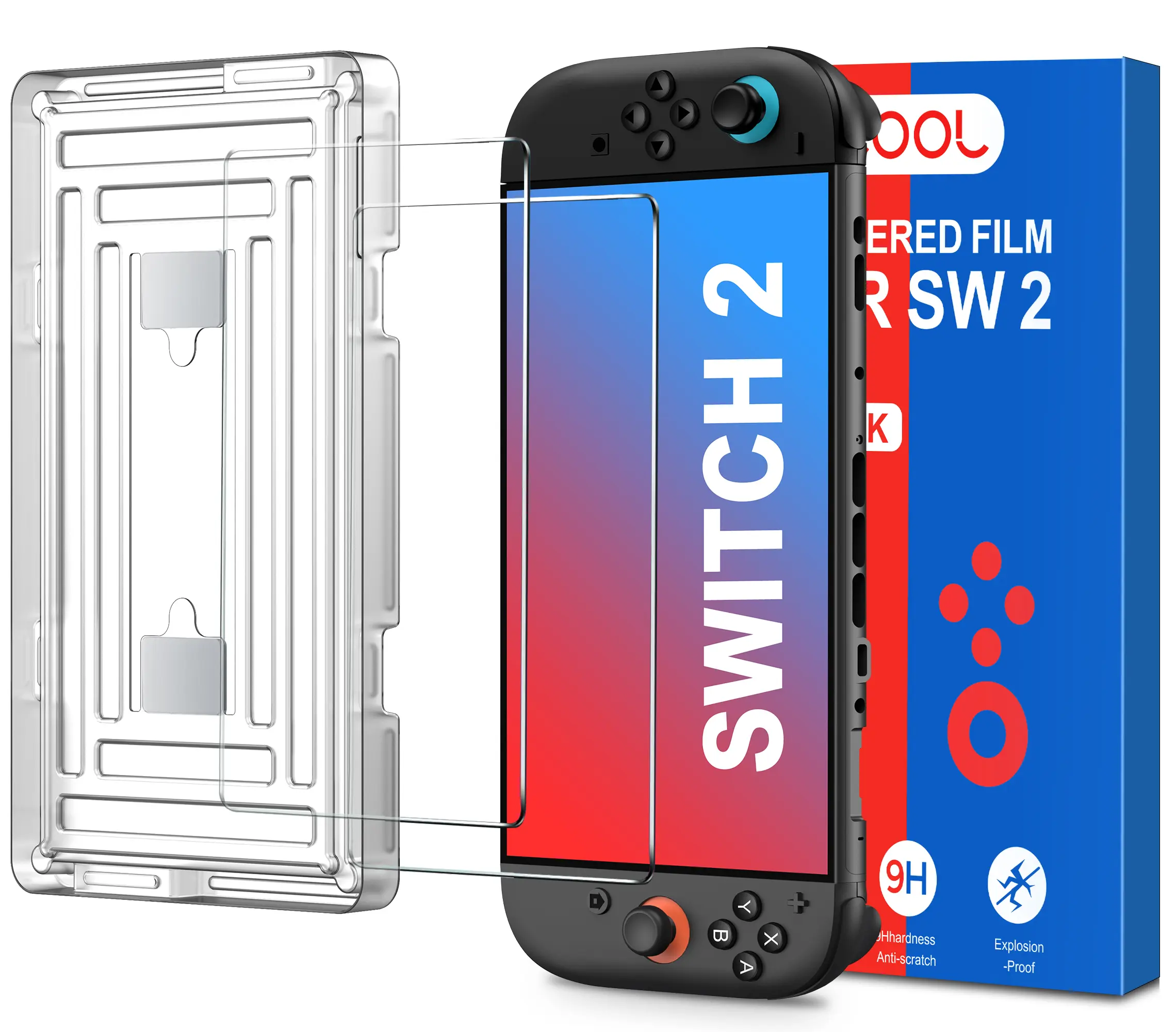 Beboncool 2-Pack Tempered Glass Screen Protector Cover for Switch 2 - 9H Hardness, Protection, Precision Alignment Reusable Tool, Scratchproof, Shockproof, Easy Installation, Anti-Fingerprint