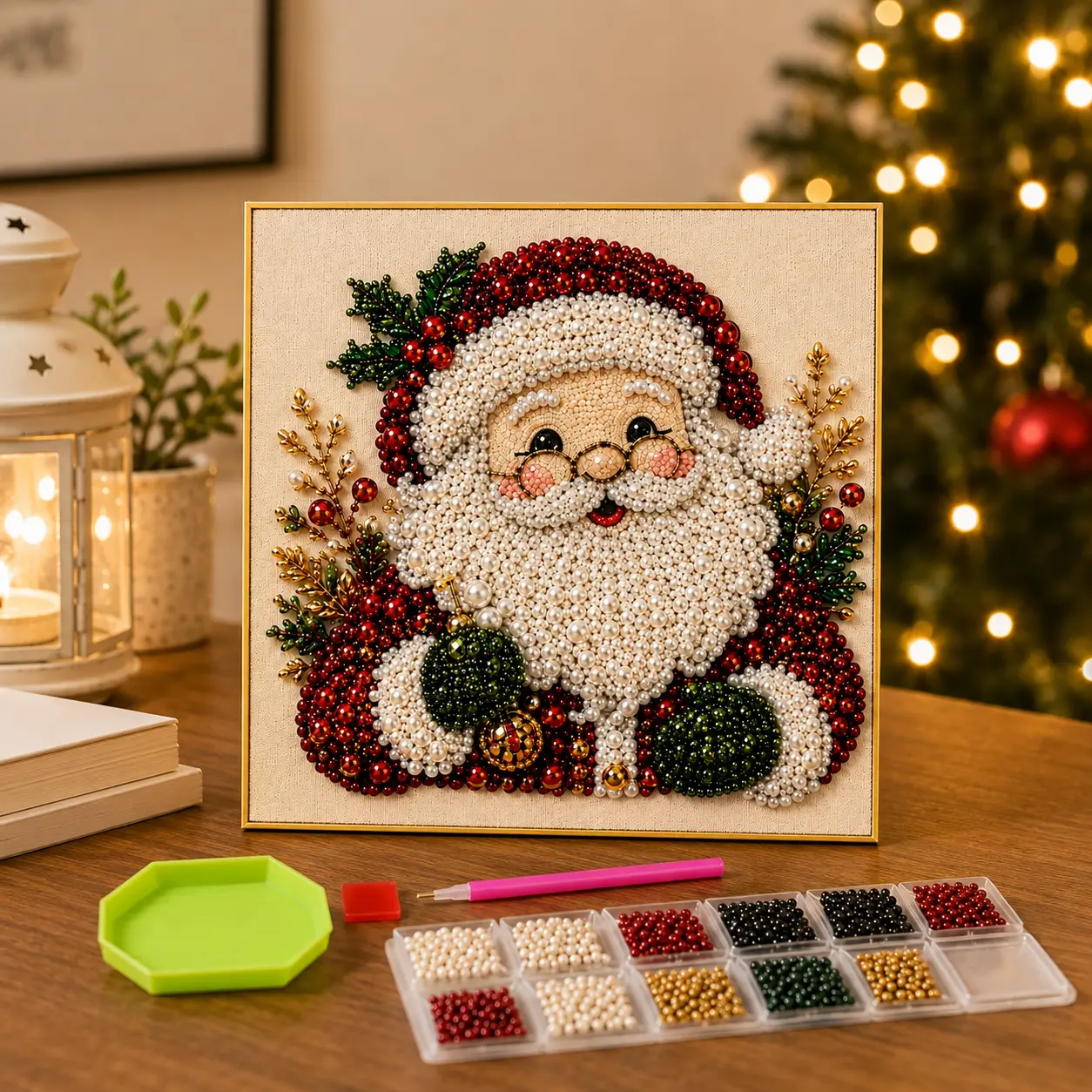 Christmas Santa Claus Pearl Art DIY Kit, Framed Diamond Painting Kit, Cute 3D Diamond Painting Crafts, DIY Home Decor Wall Art, Perfect DIY Holiday Party Gift for Beginners.