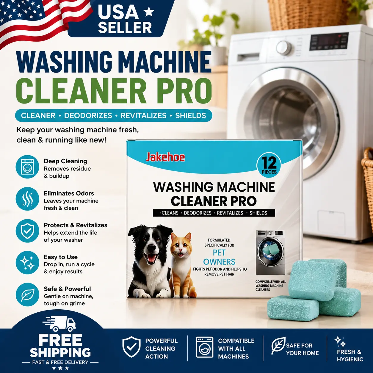 24PCS Clean Washing Machine Cleaner Tablets Deep Cleaning Tablets All Models (2 Pack)