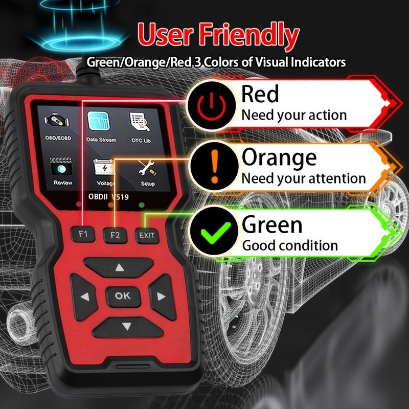V519 Car OBD2 Scanner Diagnostic Tool Code Reader with Real-Time Battery Voltage Testing & Engine Fault Code Scanner for Professional Diagnosis
