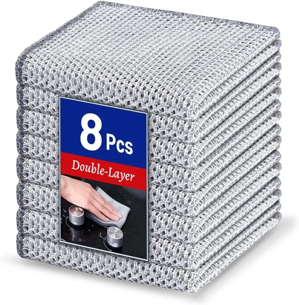 8 pieces of multi-purpose wire dishwashing rags, wet and dry metal cleaning cloths, scratch-resistant steel mesh cloths, odorless and reusable Room Gift Household Kitchen Hand Pot Towels Light