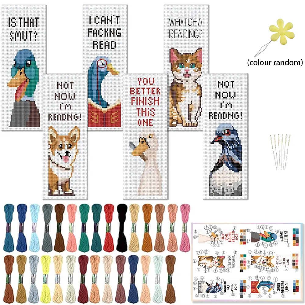 6-piece Animal Reading Life Theme Cross-Stitch Bookmark DIY Stitching Kit - Featuring Cute Pets like Ducks, Cats, etc. - Suitable for Sewing Beginners - Unique Bookmarks and Home Decor - A Gift for Reading Enthusiasts, DIY Craft Supplies