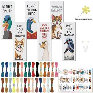 6-piece Animal Reading Life Theme Cross-Stitch Bookmark DIY Craft Kit - Featuring Cute Pets like Ducks, Cats, Geese, etc. - Suitable for Sewing Beginners - Unique Bookmarks and Home Decor - A Gift for Reading Enthusiasts - Embroidery Patterns