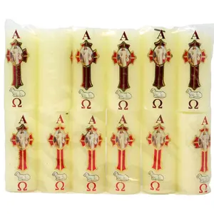 Cirio Pascual Mini Docena 12 Pcs pack - ImagenJesua Resucitado 3.5"Tall×1.5"Thick Paschal Candles Vela de Cera Candle for Church Devotional Religious Decor Recuerdos party favors