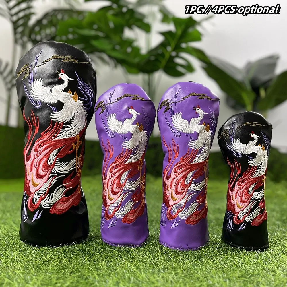 Golf Club Head Covers, Chinoiserie Trend Design, Phoenix Embroidery Detailing, Universal Fit for Drivers & Hybrids, Golf Accessory, Golf Gear, Golf Supply